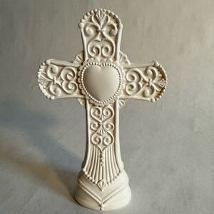 Elegant White Decorative Cross Cake Topper